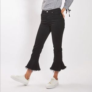 Topshop Dree Raw-hem Crop Flare Black Jeans